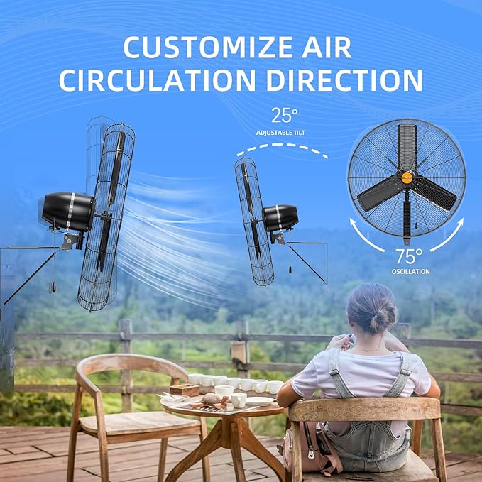 24 inch Outdoor Oscillating Wall Mounted Fan, High Velocity IPX4 Waterproof 7600 CFM Industrial Metal Wall Fan, 2 Speed, Adjustable Tilt, for Greenhouse, Patio, Garage, Workshop-PawvioPets