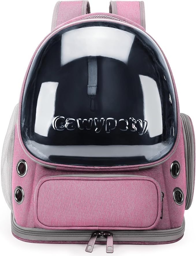 Cat Backpack Carrier, Breathable Cat Carrier Large Space Bubble Pet Backpack for Kitty Small Dog up to 15lbs, Transparent & Foldable Pet Carrier for Travel Hiking（Pink）-PawvioPets