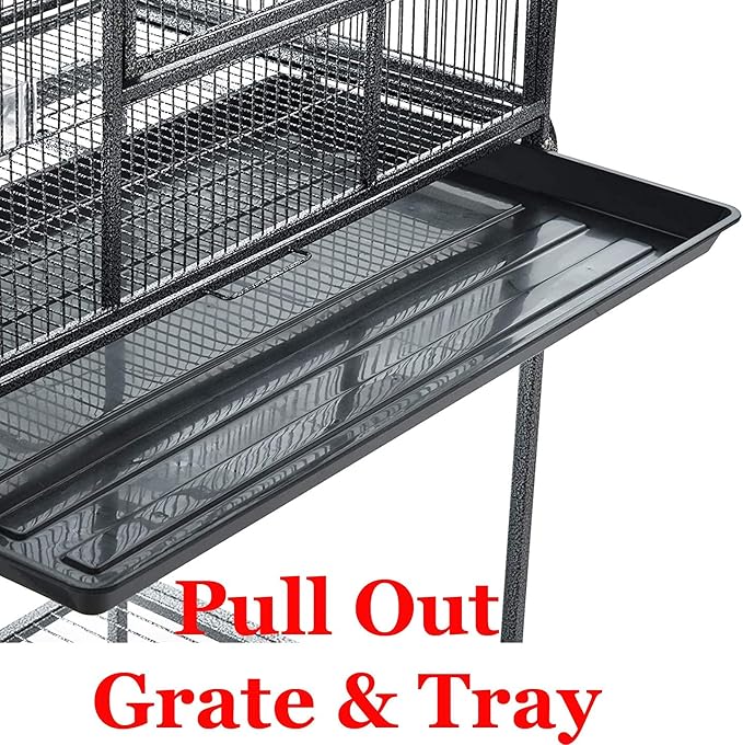 64" Extra Large Double Flight Bird Wrought Iron Double Cage Slide Out Center Divider Side Nesting Box Door Parrot Cage Cockatiel Conure with Removable Rolling Stand Storage Shelf-PawvioPets