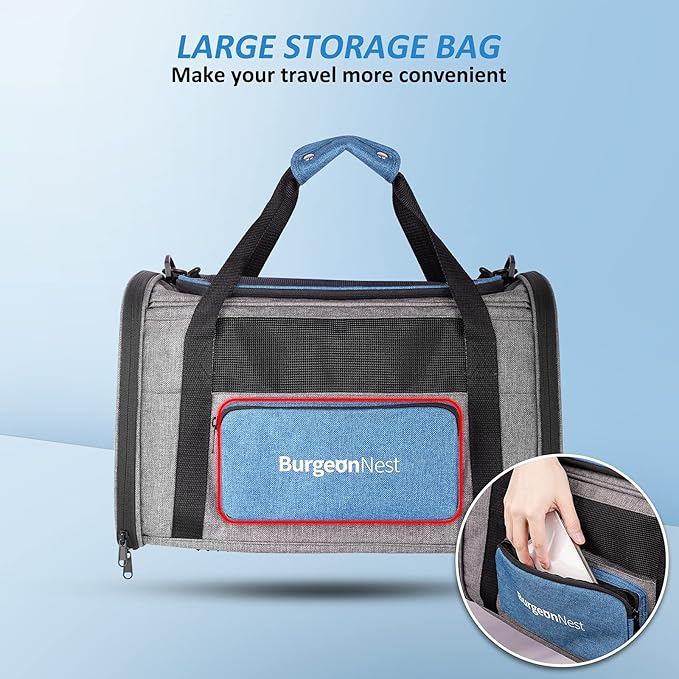 BurgeonNest Cat Carrier for Large Cats 20 lbs,Medium Pet Under 25 lbs,2 Puppy and Small Dogs with Unique Side Bag,Top Load Pet Carrier Soft-Sided Escape Proof with 4 Ventilated Windows-PawvioPets