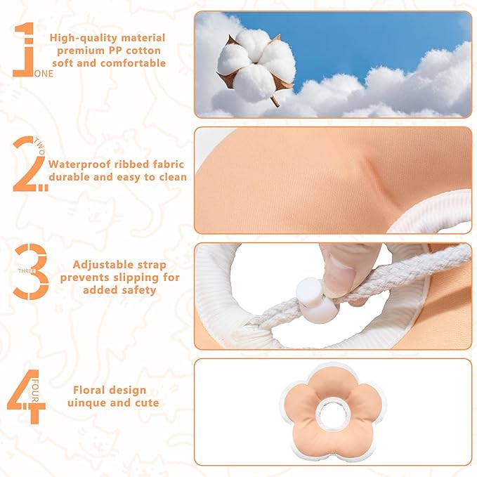 Cat Cone Collar Soft, Waterproof Cats Cones to Stop Licking After Surgery, Adjustable Soft Elizabeth Cats Collars for Wound Healing, Flower Shape Cat Recovery Collar (Pastel Orange, Small)-PawvioPets