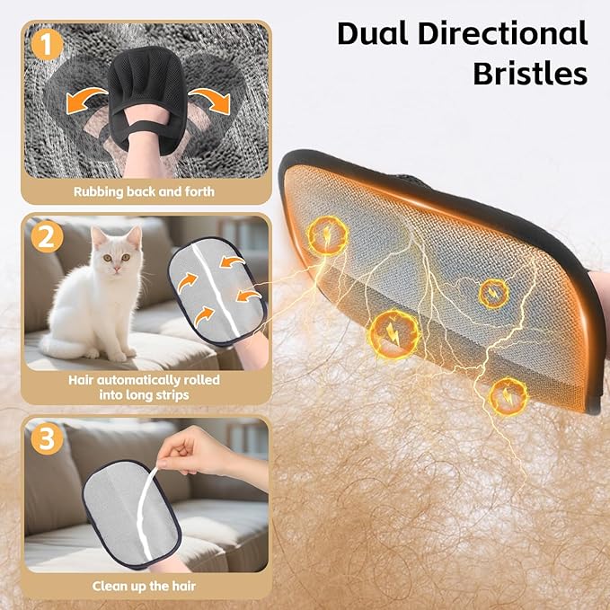 2PCS Pet Hair Removal Glove for Cats & Dogs Five-Finger Electrostatic Magic Brush Pet Hair Remover Glove for Clothing, Couch, Carpet, Furniture, Car Seat-PawvioPets