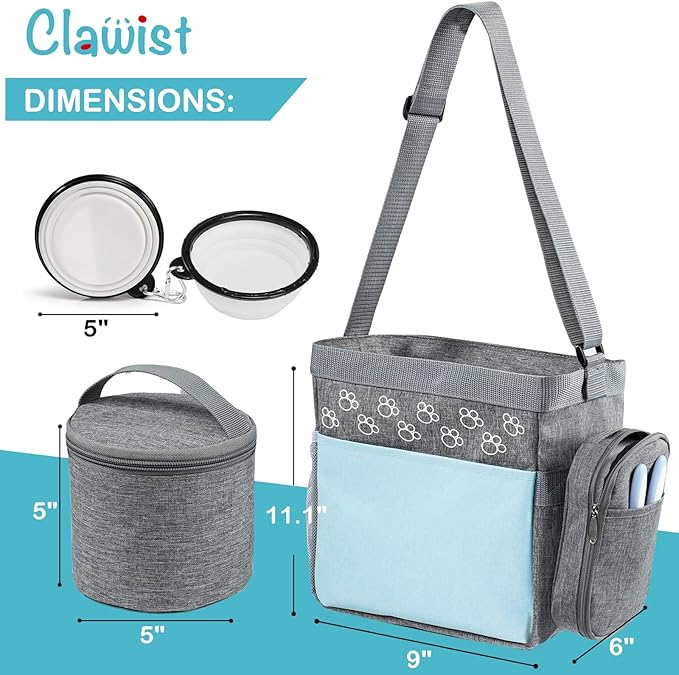 Dog Travel Bag with Treat Pouch, Airline Approved Dog Bags for Traveling, 2 Dog Food Travel Container, 2 Travel Bowls, Weekend Dog Travel Bag for Supplies, Dog Travel Kit Accessories-PawvioPets