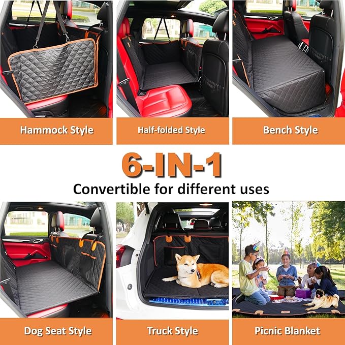 Back Seat Extender for Dogs Cats,Car Seat Cover with Hard Support,Waterproof Dog Hammock for Car Travel,Foldable Camping Bed Mattress for SUV Truck(Black)-PawvioPets