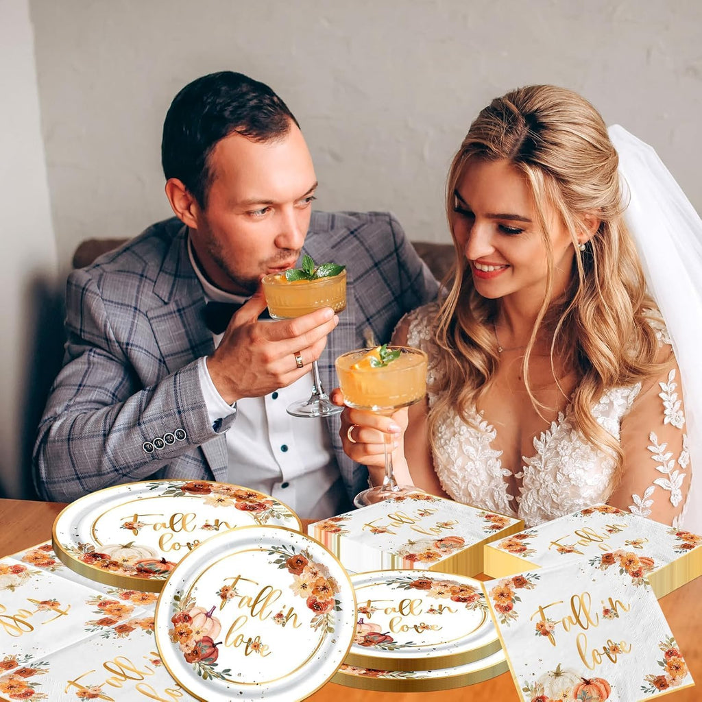 Fall In Love Bridal Shower Decorations - 60Pc Set Includes Plates, Napkins & More for Engagement Parties