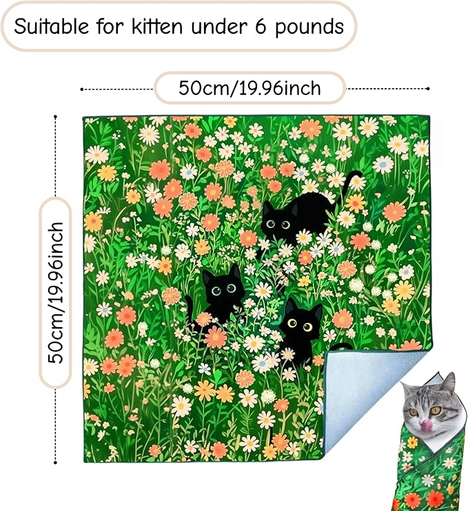 Cat Grooming Wrap Cat Wrap for Cutting Nails Cat Burrito Wrap 19.96 inch(Within 6Lbs) Cat Swaddle Nail Clipping, Teeth Brushing, Ear Cleaning Self-Adhesive Magic Cloth Cat Restraint-PawvioPets