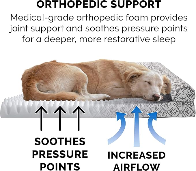 Furhaven Orthopedic Dog Bed for Large/Medium Dogs w/ Removable Bolsters & Washable Cover, For Dogs Up to 55 lbs - Plush & Southwest Kilim Woven Decor Sofa - Boulder Gray, Large-PawvioPets