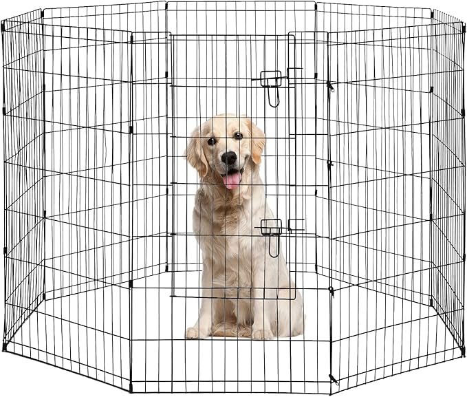 8-Panel Tall Dog Playpen Crate Fence Pet Kennel Play Pen Exercise Cage, 42-Inch, Black-PawvioPets