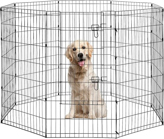 8-Panel Tall Dog Playpen Crate Fence Pet Kennel Play Pen Exercise Cage, 42-Inch, Black-PawvioPets