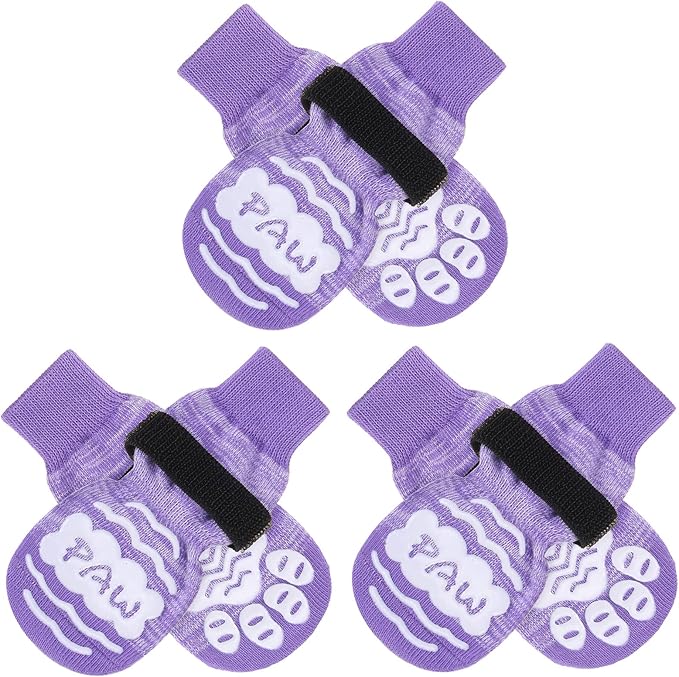 BEAUTYZOO Anti Slip Dog Socks for Small Medium Large Dogs with Grips Straps on Hardwood Floor Protection Wear, Traction Control 3 Pairs Double Side Paw Protector to Prevent Licking for Girl or Boy-PawvioPets