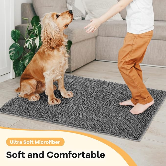 Absorbent Dog Door Mat for Muddy Paws, 60" x 24" Chenille Indoor Mats for Entryway, Trap Dirt Front Door Mat Indoor Entrance Washable Non Slip Soft-PawvioPets