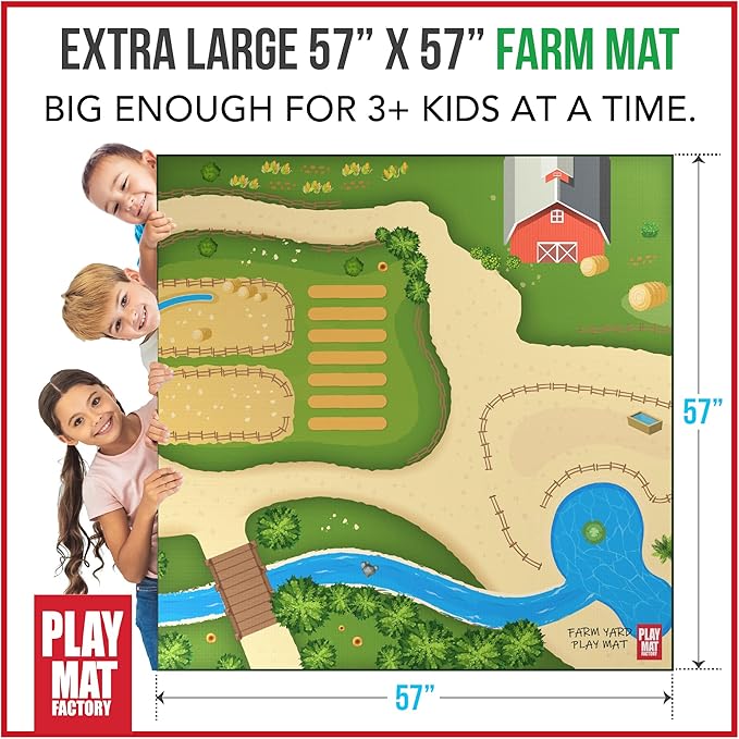 Farm Play Mat for Farm Toys | Foldable Solution |Large Size 57” x 57” | Farm Animals | Tractor Play| Activity Mat | by Play Mat Factory-PawvioPets
