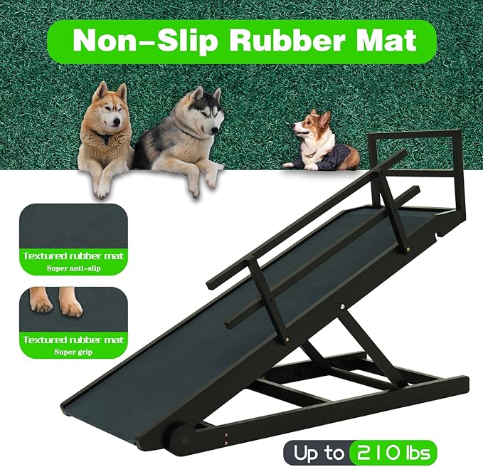 Dog Ramp for Bed, Dog Stairs for Small and Large Dogs, Portable Dog Steps for Bed, Couch, Car, Adjustable Folding Pet Ramp, Upgrade Rubber Pet Steps, Supports up to 210 lbs (Medium-Brown)-PawvioPets