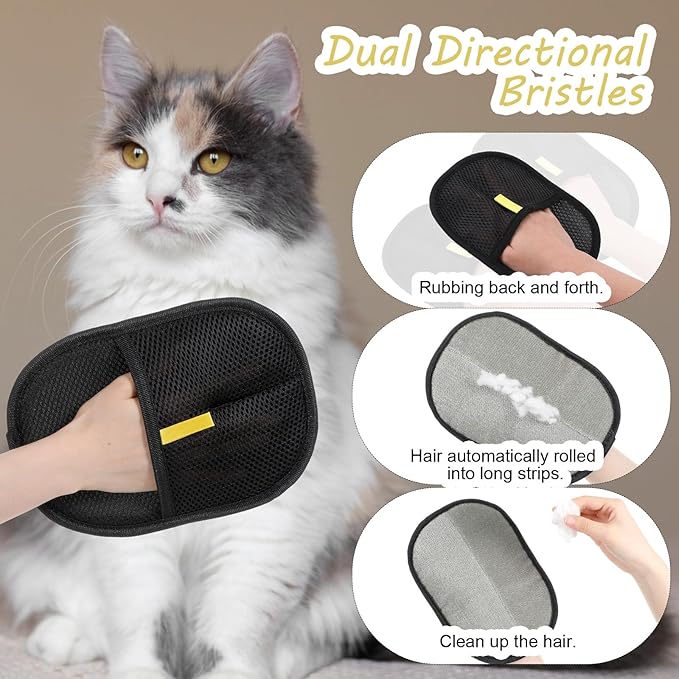 2Pcs Pet Hair Removal Gloves, Reusable Pet Cat Dog Hair Removal Grooming Gloves, Electrostatic Cat Grooming Glovee for Hairs Removals, for Couch, Furniture, Carpet, Car Seat-PawvioPets