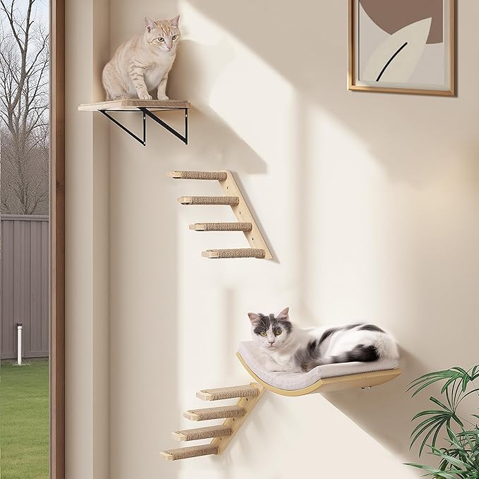 2PCS Cat Wall Shelves with Scratching Mat, 16.6x9.7 Inch Large Cat Wall Hammock Cats Furniture Shelf Window Perch Wall Mounted Beds for Household Pets Sleeping, Playing, Climbing-PawvioPets