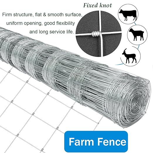Farm Fence 6ft x 100ft Heavy Zinc Coating Field Wire Fencing, Deer Fence, Galvanized Livestock Fence,Goat Fence,Hog Wire Fencing, Garden Fencing Used to Yard and Garden-PawvioPets