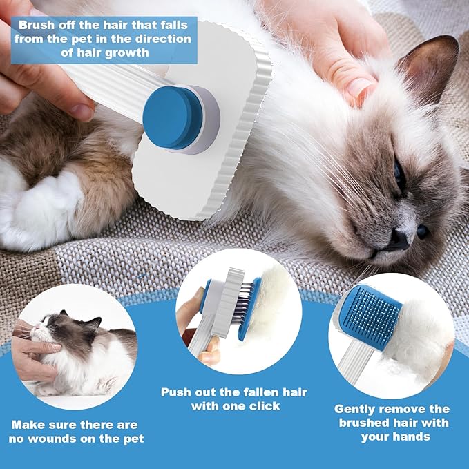 Cat brush, Cat Brush for Long or Short Haired Cats, Remove Loose Fur and Mats, Rounded Pins Reduces Painful Pulling, Not for Tangle and Curly Fur, Azure-PawvioPets
