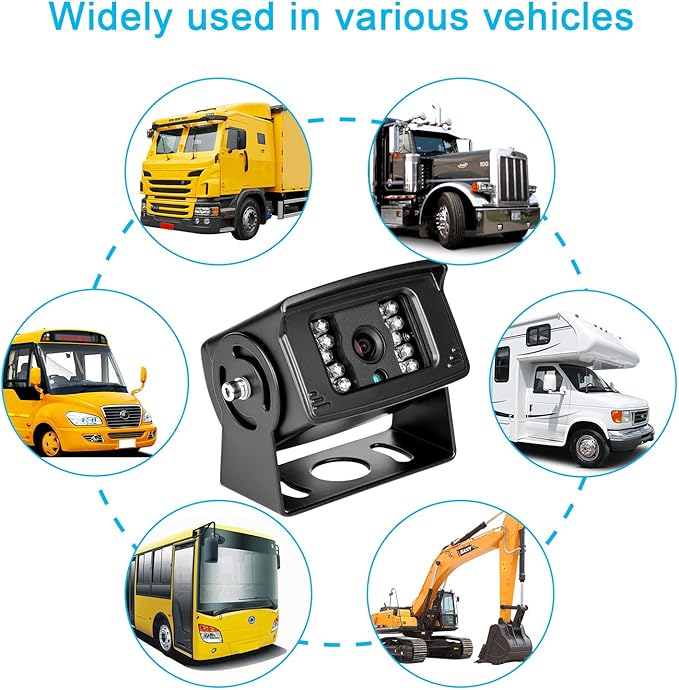 Bus Truck Vehicle Backup Cameras Wide View Angle cab cam Rearview Reverse Waterproof Night Vision 4 PIN Cam for Travel Trailer/Pickup/Van/RV Camper/Motor Home (12V,package not include extension cable)-PawvioPets