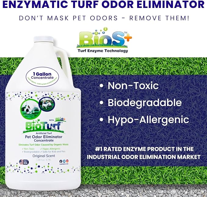 BioS+ Odor Eliminator Concentrate – Artificial Turf Cleaner for Pet Urine Outdoor & Yard Deodorizer for Dog Urine and Waste – Enzyme Formula, Safe for Pets, Kids & Plants – 1 Gallon-PawvioPets