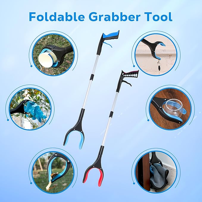 Grabber Reacher Tool - 32” Extra Long Foldable Gripper and Reaching Tool - Heavy Duty Pick Up Stick Grabbers for Seniors, Trash, Surgery Recovery Must Haves Gifts (Blue)-PawvioPets