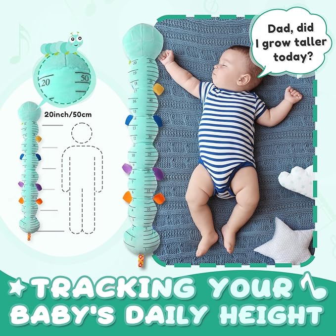 Baby Toys 0 to 12 Months, Musical Stuffed Animal Activity Soft Toy with Multi-Sensory Crinkle, Rattle and Textures, Infant Tummy Time Toys for Newborn Boys Girls, Caterpillar, Blue-PawvioPets