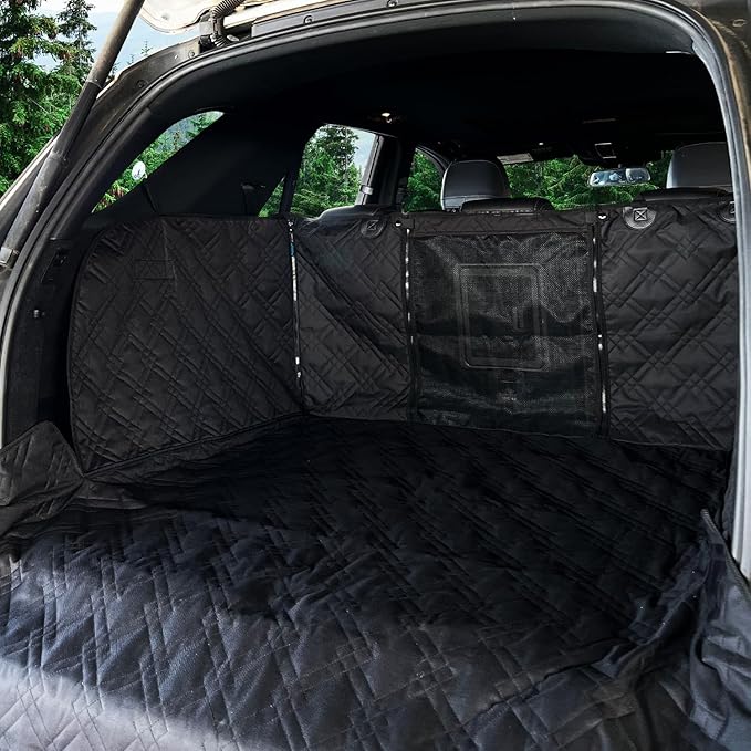 Bulldogology Cargo Liner for SUV - Heavy Duty Pet Trunk Liner Cargo Cover - Waterproof Cargo Cover for Dogs Hair, Muddy Paws - Protector Cargo Mats for Back of SUV (Large, Black)-PawvioPets