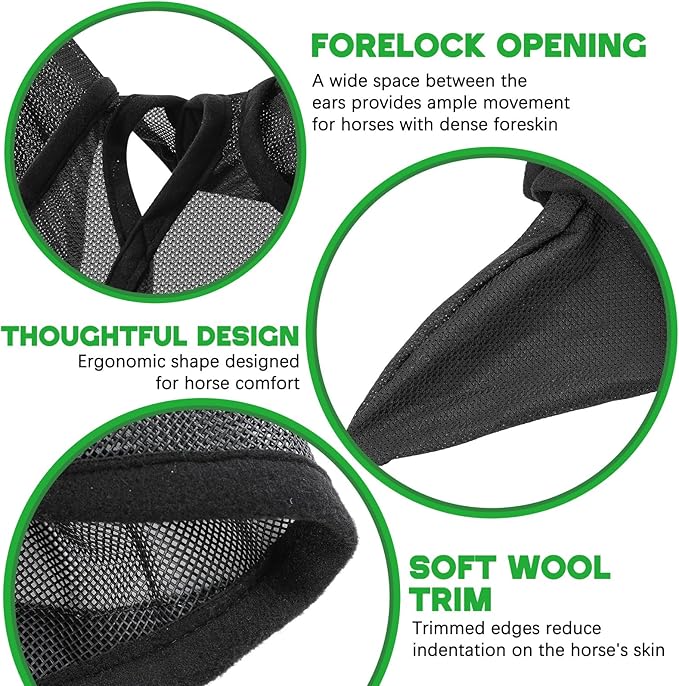 2 Pcs Horse Fly Mask with Ears Adjustable UV Protection Horse Fly Mask Accessories Large Eye Space with Ears for Horses Summer, Black and Gray, L-PawvioPets