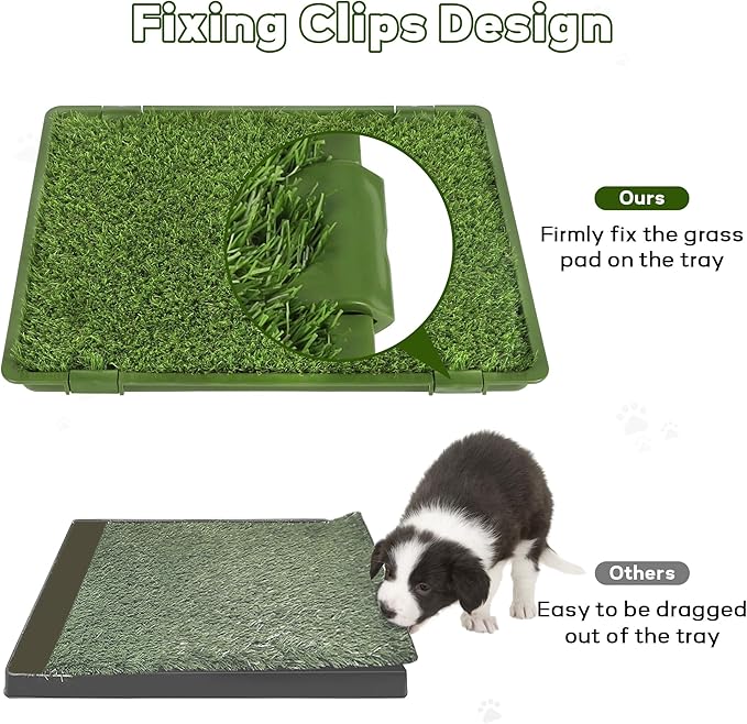 Dog Grass Pad with Tray: 3 Pack Grass Pee Pads for Dogs Potty for Puppy Training, Artificial Turf for Dogs with Collection Tray for Indoor /Outdoor /Patio /Balcony, 22"x18" Green-PawvioPets