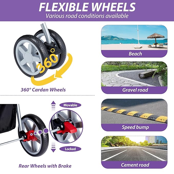 4 Wheels Pet Stroller for Small Medium Dogs Cats 10-33 lbs, Foldable Dog and Cat Stroller with Cup Holder & Storage Basket & Breathable Mesh, Pet Strolling Cart for All-Season, Purple-PawvioPets