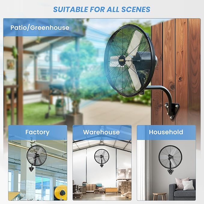 20'' Outdoor Wall Mount Fan, 4 Speed Oscillating Wall Fan with All Sealed Brushless DC Motor, Heavy Duty Industrial Fans, Waterproof Fans for Patios, House, Garage, Commercial, Warehouse, Factory-PawvioPets