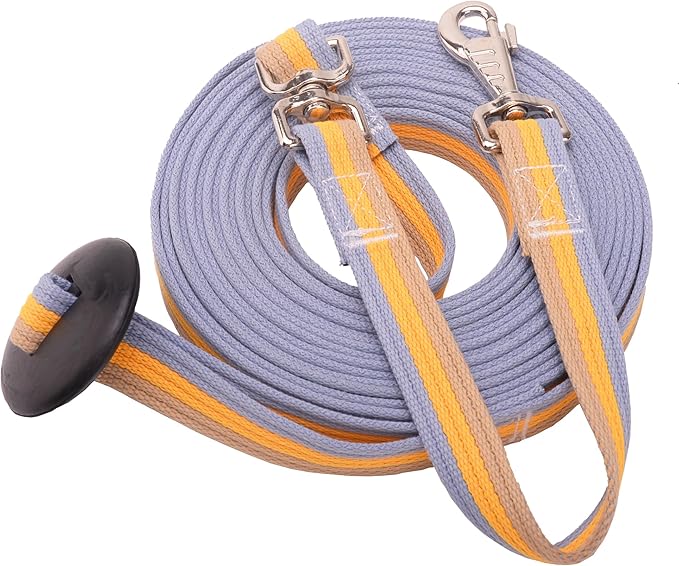 Cord Cotton Lunge Line with Rubber Stop，Equine Lunge Line for Horses with Swivel Bolt Snap，24 ft (Contrasting Colors, 24ft)-PawvioPets