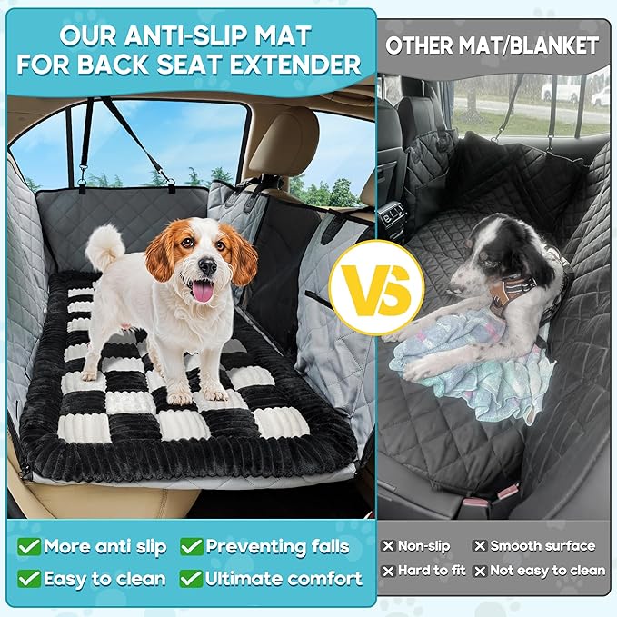 Dog Car Bed Mat, Non-Slip Backseat Extender Pet Blanket, Plaid Dog Bed for SUVs, Sedans & Trucks, Chew-Resistant Travel Pad for Dogs, Easy Clean & Scratch-Proof & Comfort (50"x24.6")-PawvioPets
