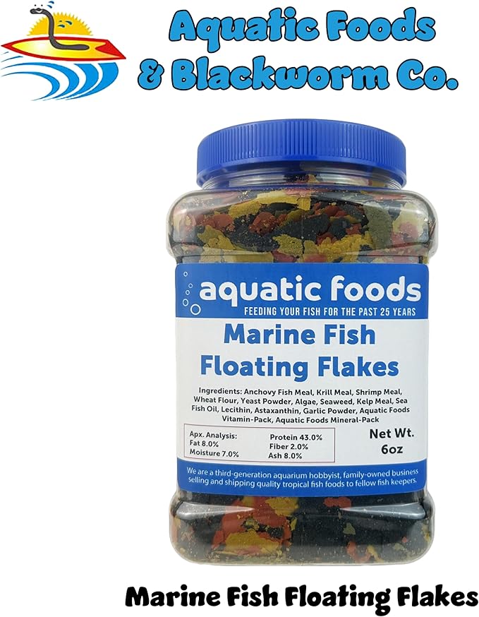 Aquatic Foods Inc. Marine Fish Flakes of Red & Green Algae, Seaweed for Tangs, Butterflies, Angelfish, Anthias, Clown Fish, Damsels Also Pellet Mix, Wafer Mix Included… AFI 6oz Jar-PawvioPets