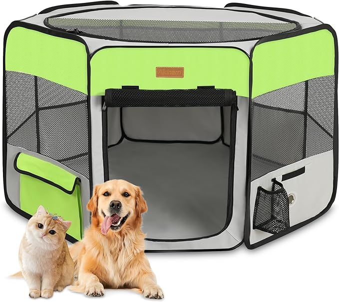 Dog Playpen, Portable Pet Play Pen for Cat, Puppies, Rabbits, Chickens, Foldable Large-Capacity Pet Tent for Indoor/Outdoor Travel Camping Green-PawvioPets