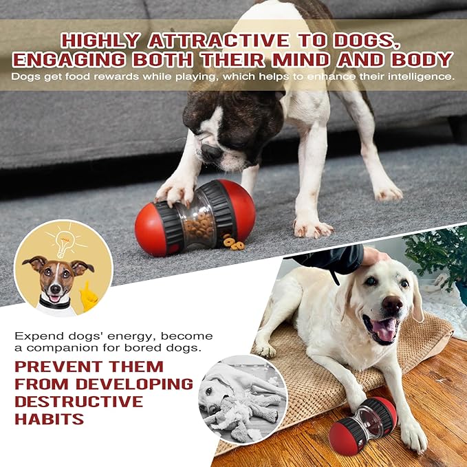 Dog Food Puzzle Toy Adjustable Treat Dispensing Food Dispenser Slow Feeder Bowls Puppy Enrichment Toy Ball Dog Interactive Chase Training Toys for Small Medium Large Dogs-PawvioPets