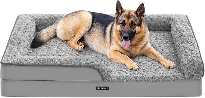 Feandrea Orthopaedic Dog Bed for Large Dogs, Waterproof Dog Sofa Bed with Removable Washable Cover, 48 x 35 x 7 Inches, Dove Gray UPGW254G01-PawvioPets