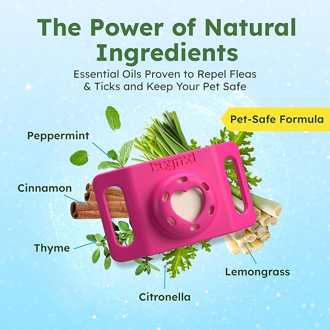 BugMD Paw Guardian Flea & Tick Pendant (3-Pack) with AirTag Holder – Plant-Based Flea & Tick Prevention for Dogs – Pet Collar Tag & GPS Tracker Holder for Dogs – Pink-PawvioPets