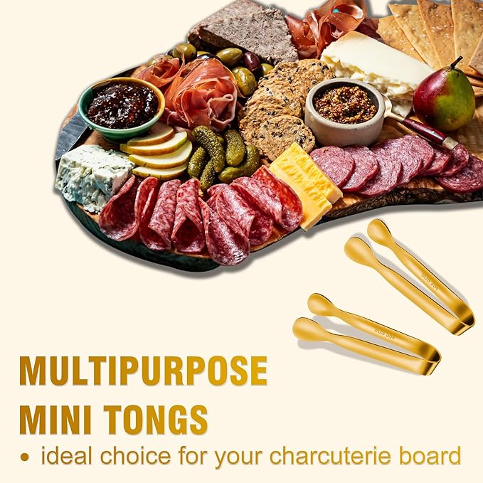 12 PCS Small Serving Tongs, 4.3" Mini Gold Tongs, Gold Kitchen Tongs for Serving Food, Coffee Bar, Tea Party, Desserts Party and Ice Bucket-PawvioPets