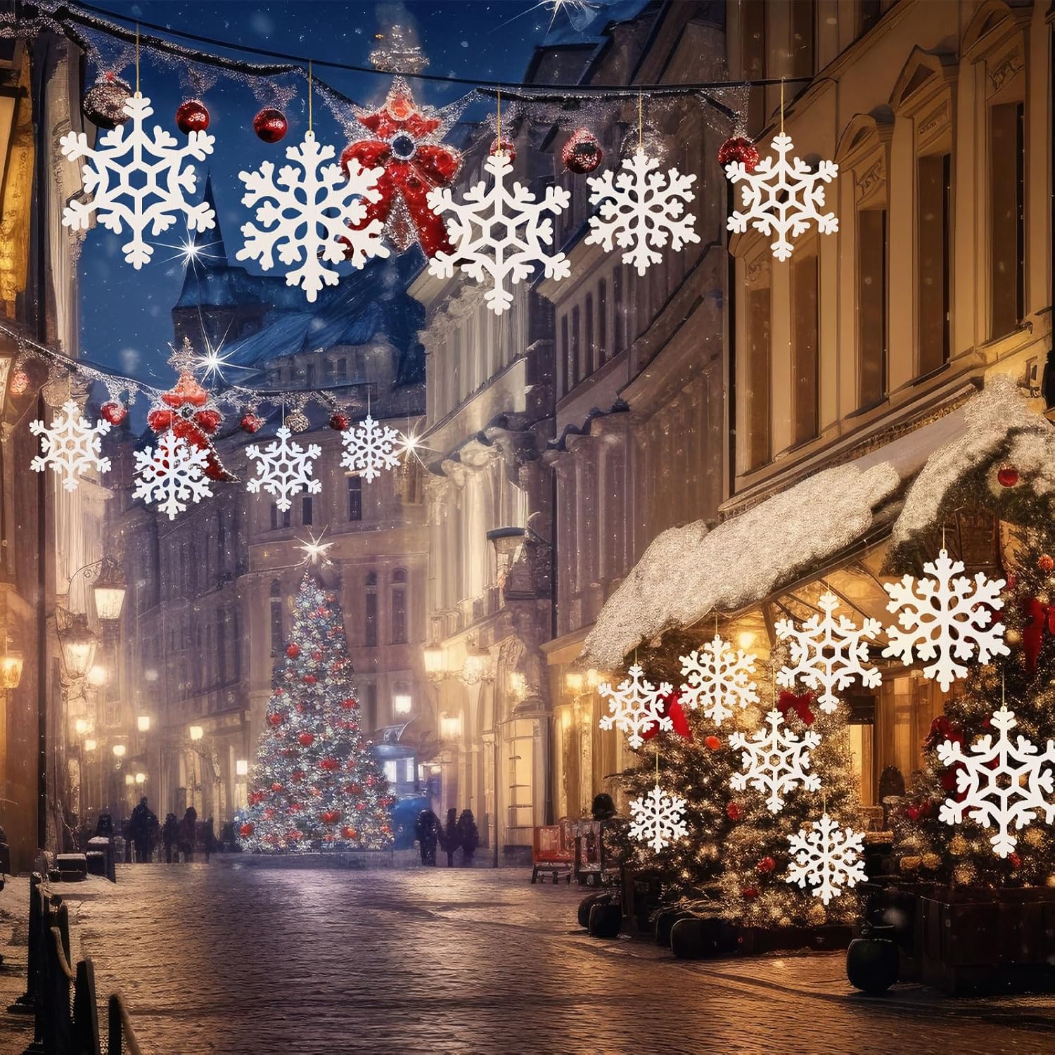 18 Pcs Large Christmas Snowflake Decorations, 8 Inch White Snowflake Hanging Ornaments Plastic Christmas Yard Decorations for Winter Indoor Outdoor Xmas Tree Holiday Yard Lawn Decor