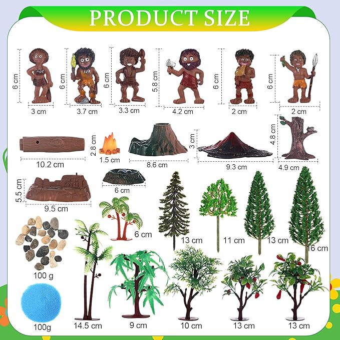 27 Pcs Primitive Man Figurines Kit, Include Diorama Supplies Mini People Figures Mixed Model Trees Stone Sand for Diorama Box Educational School Project Gift-PawvioPets