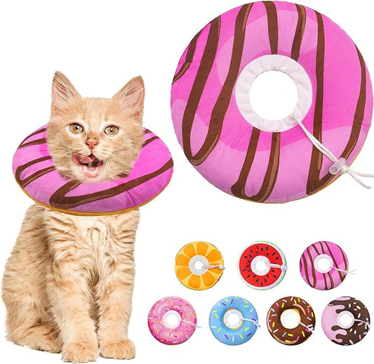 Cat Cone Collar Soft, Adjustable Cat Recovery Collars Kitten Cones to Stop Licking, Cute Donut E Collar After Surgery, Anti-Lick Wound Healing Elizabethan Collar for Kittens (Pink, Small)-PawvioPets