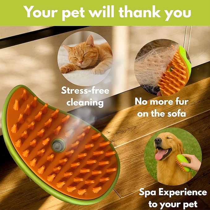 Cat Brush with Steam – Steam Cat Brushes for Indoor Cats | Pet Spray Hair Removal Comb & Relaxing Grooming Tool for Calmer, Happier Cats-PawvioPets