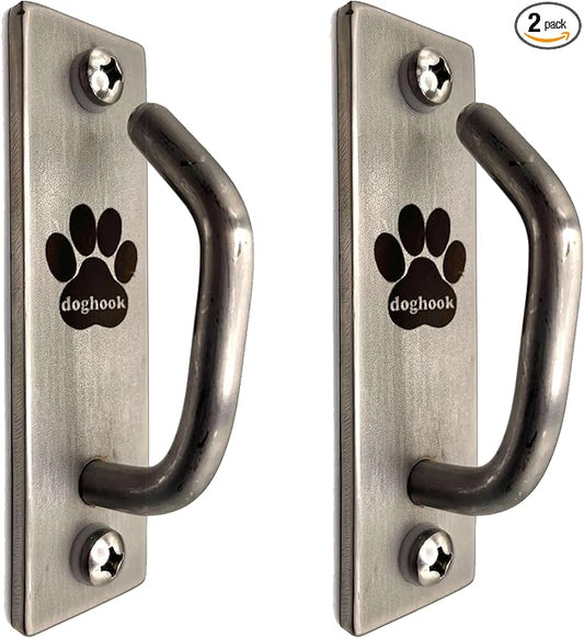 Canine Hitch- Secure Dog Leash Parking Mounted Indoor – Outdoor Wall Hook - Tie Out Stainless Steel Practical Lead Management for Home & Business, Slim Compact 2 Pack-PawvioPets
