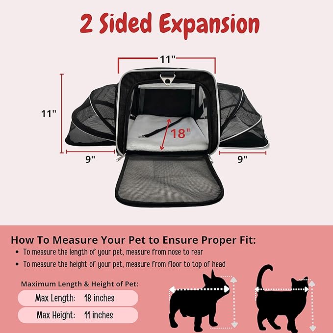 Airline Approved Expandable Premium Pet Carrier on Wheels- Two Sided Rolling Carrier- Designed for Dogs & Cats- Extra Spacious Soft Lined Carrier! (Black) (RL-PET-CARRIER-WHEELS)-PawvioPets
