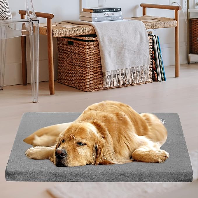 EMPSIGN Stylish Dog Bed Mat Dog Crate Pad Mattress Reversible (Cool & Warm), Water Proof Linings, Removable Machine Washable Cover, Firm Support Pet Crate Bed for Small to XX-Large Dogs, Grey-PawvioPets