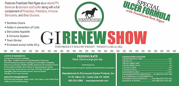 GI Renew Show, Probiotics for Equine, Immune and Appetite Stimulation, Prebiotics, Digestive Enzymes | Horse Supplement Providing Ulcer Relief and Treatment, Organic Toxin Binder, 6 LB Bag-PawvioPets