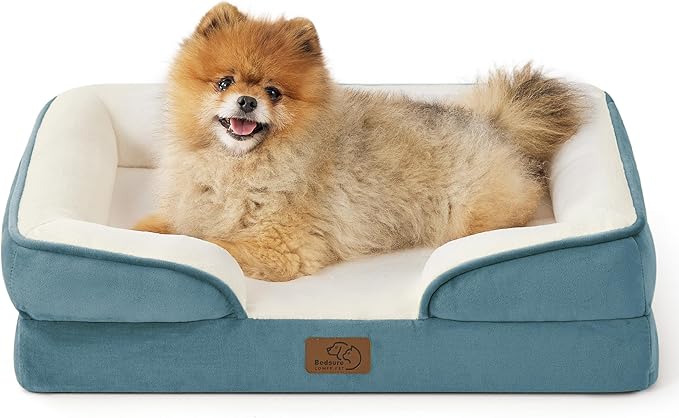 Bedsure Orthopedic Dog Beds for Small Dogs - Washable Small Dog Cat Bed Waterproof, Comfort Pet Couch Sofa with Washable Removable Cover, Pets Bed with Nonskid Bottom, Dune Haze Blue, 24"-PawvioPets