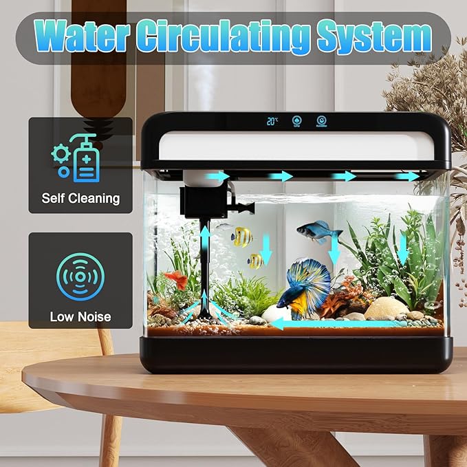 Fish Tank Aquarium 3 Gallon, Smart Aquarium Kits - Silent Water Pump,Self Cleaning System,7 Color Lights,Temperature Display, Aromatherapy, Advanced Filtration-PawvioPets