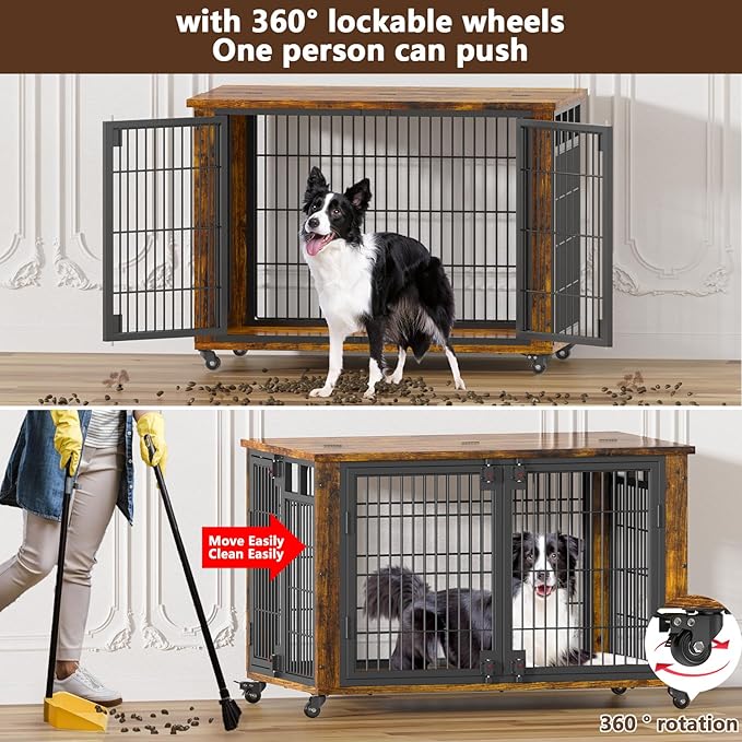 EasyCom 41" for Training Moveable XL Dog Crate, Large Dog Crate Furniture with Top-Access Teasing/Feeding Doors, Chew-Resistant Dog Kennel Indoor Furniture for Medium and Large Dogs-PawvioPets