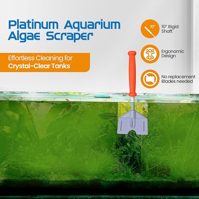 FL!PPER Flipper Platinum Aquarium Algae Scraper | Glass & Acrylic Tank Cleaner with Serrated Blade for Efficient Aquarium Maintenance (10” Rigid Shaft)-PawvioPets